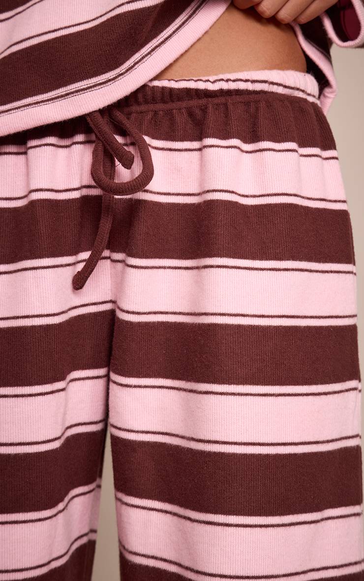 Chocolat Pantalon Large À Cordon De Serrage À Rayures Texturées