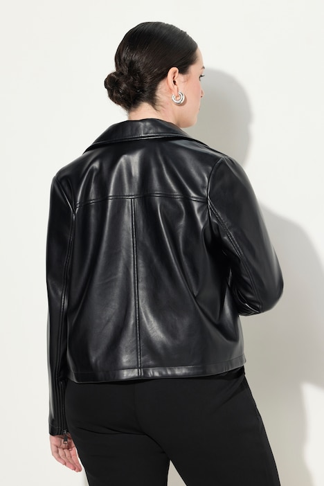 Jacke, Lederoptik, Oversized, Hemdkragen, 2-Wege-Zipper