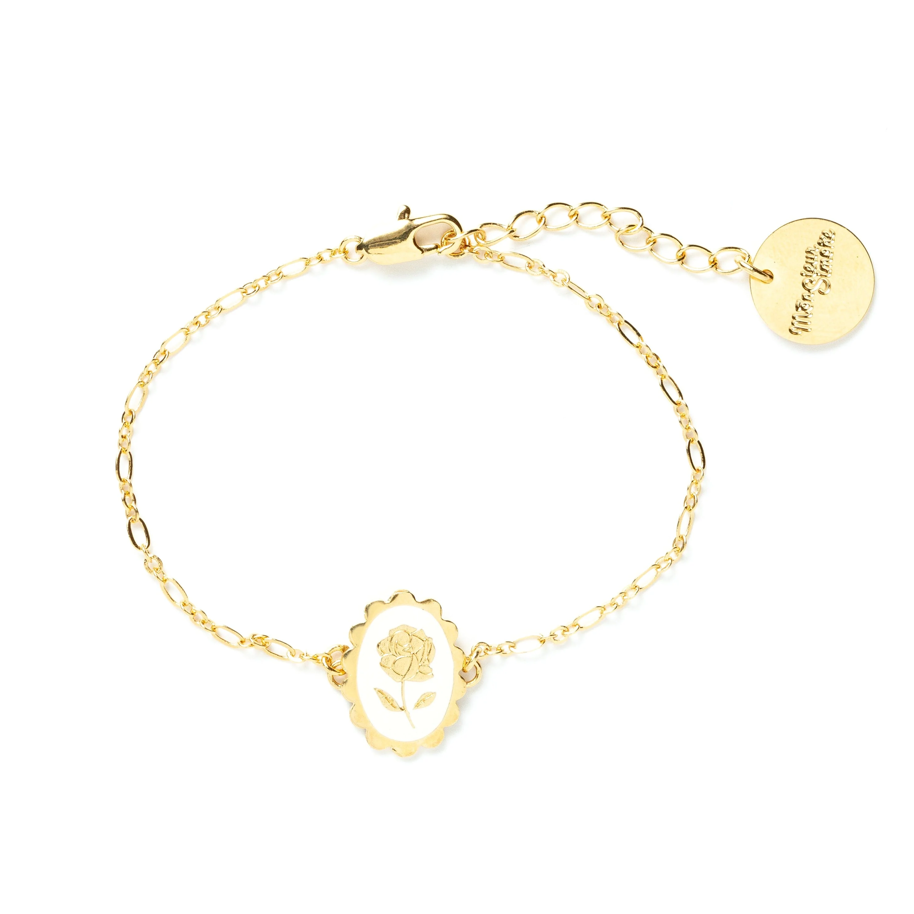 THÉMIS - Bracelet fleur émaillé doré à l'or fin | Blanc