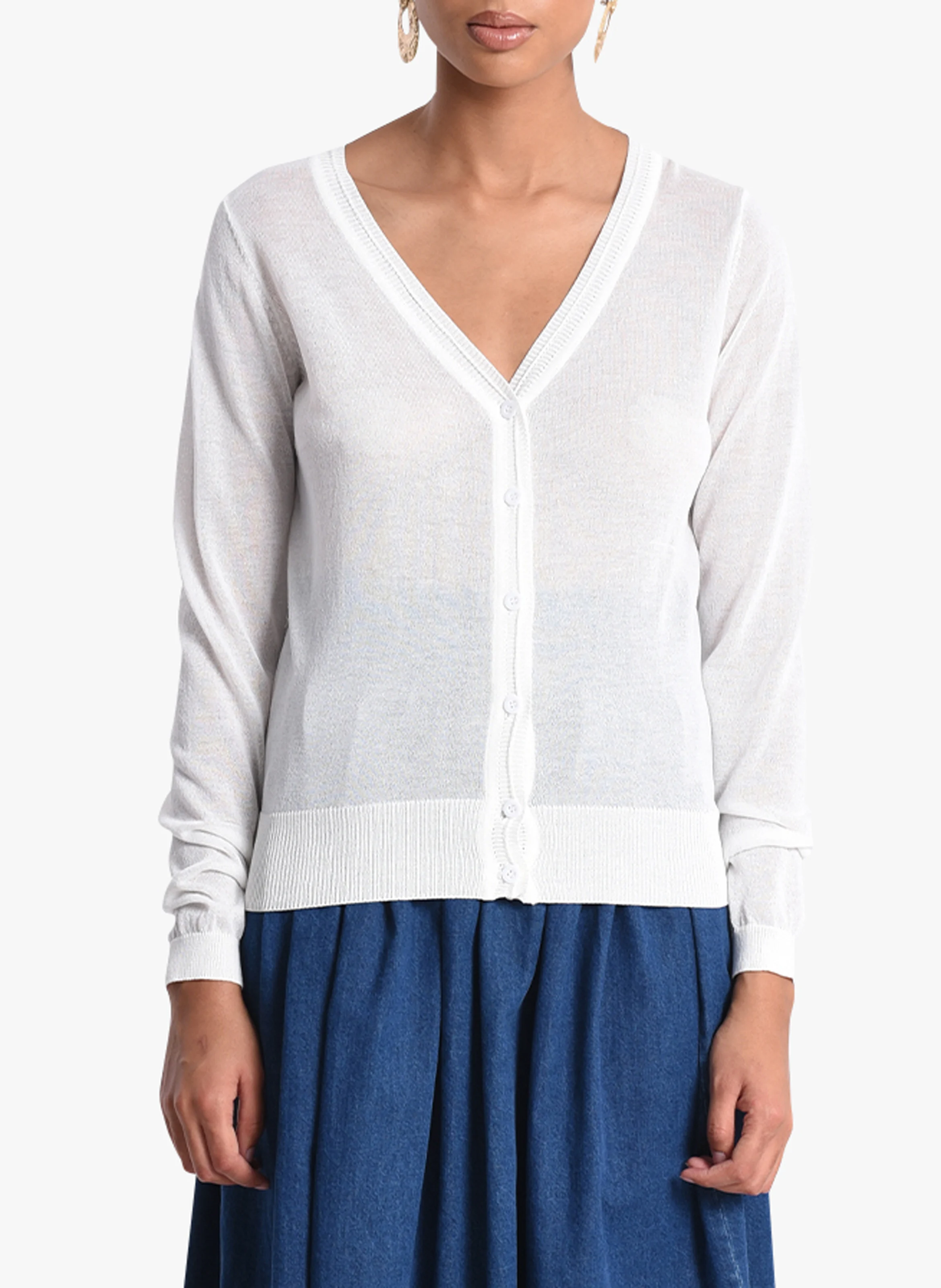 Gilet col V en viscose| Blanc