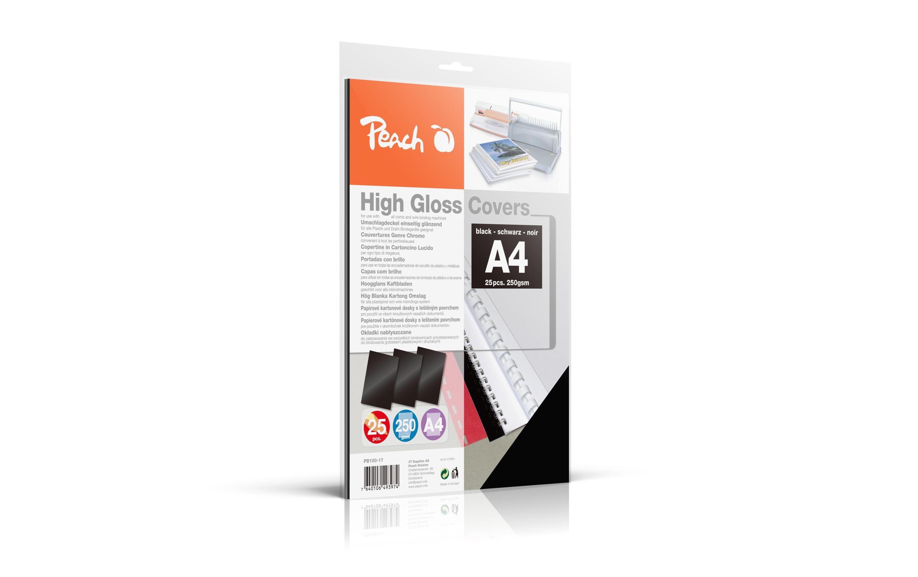 Einbanddeckel High Gloss A4, 250 g/m², 25 Stück, Schwarz25 Rückseiten aus Hochglanz-Karton