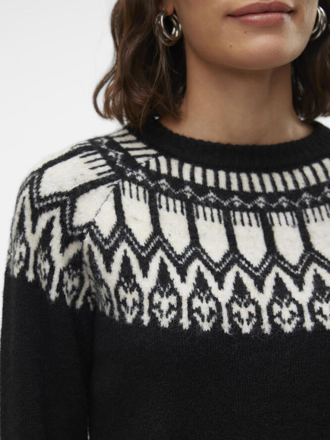 Vero Moda VMSIMONE LS NORDIC PULLOVER GA REP Black/w. birch