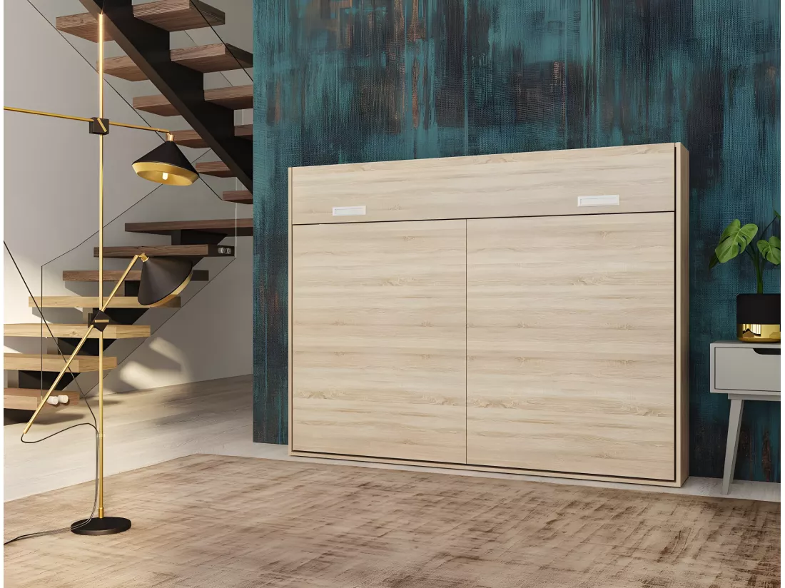 Armoire lit escamotable VERTIGO chêne naturel couchage 160*200 cm