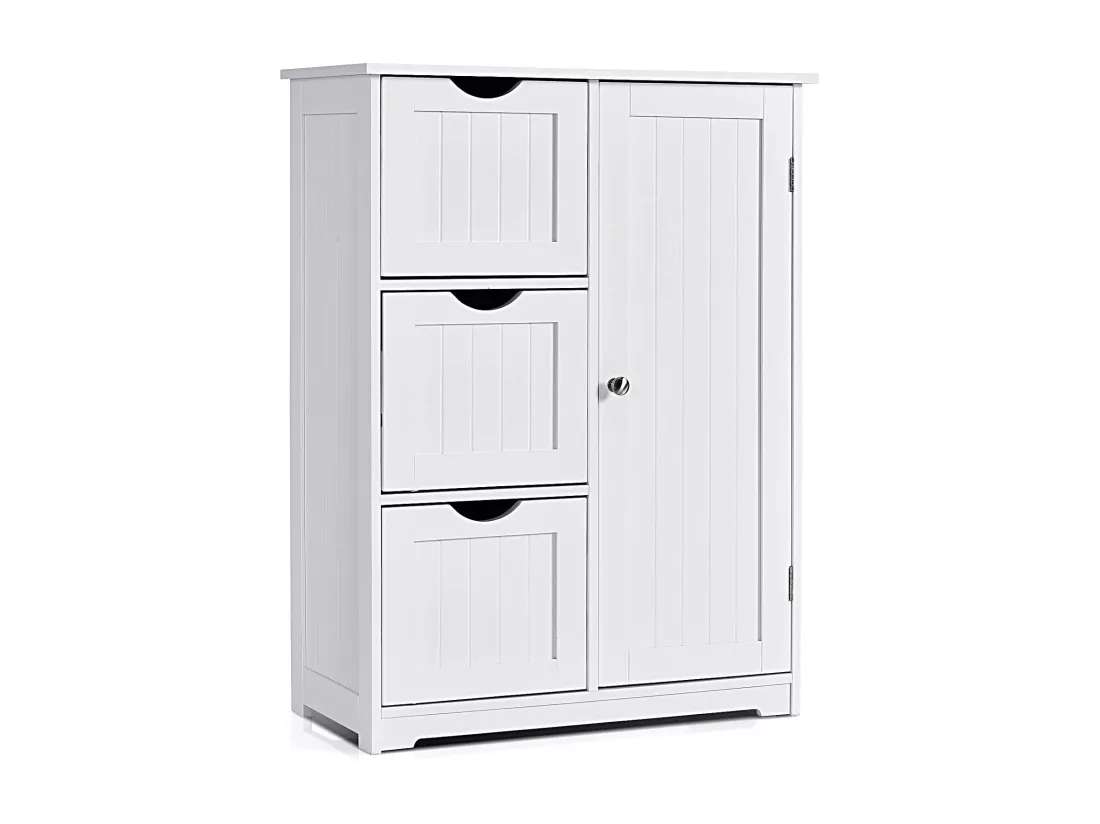 Meuble de Salle de Bain avec 3 Tiroirs, 1 Placard, Rangement Salle de Bain Étagère Réglable pour Salon, Chambre, Entrée, 58x28x81cm(3 Tiroirs - Blanc)