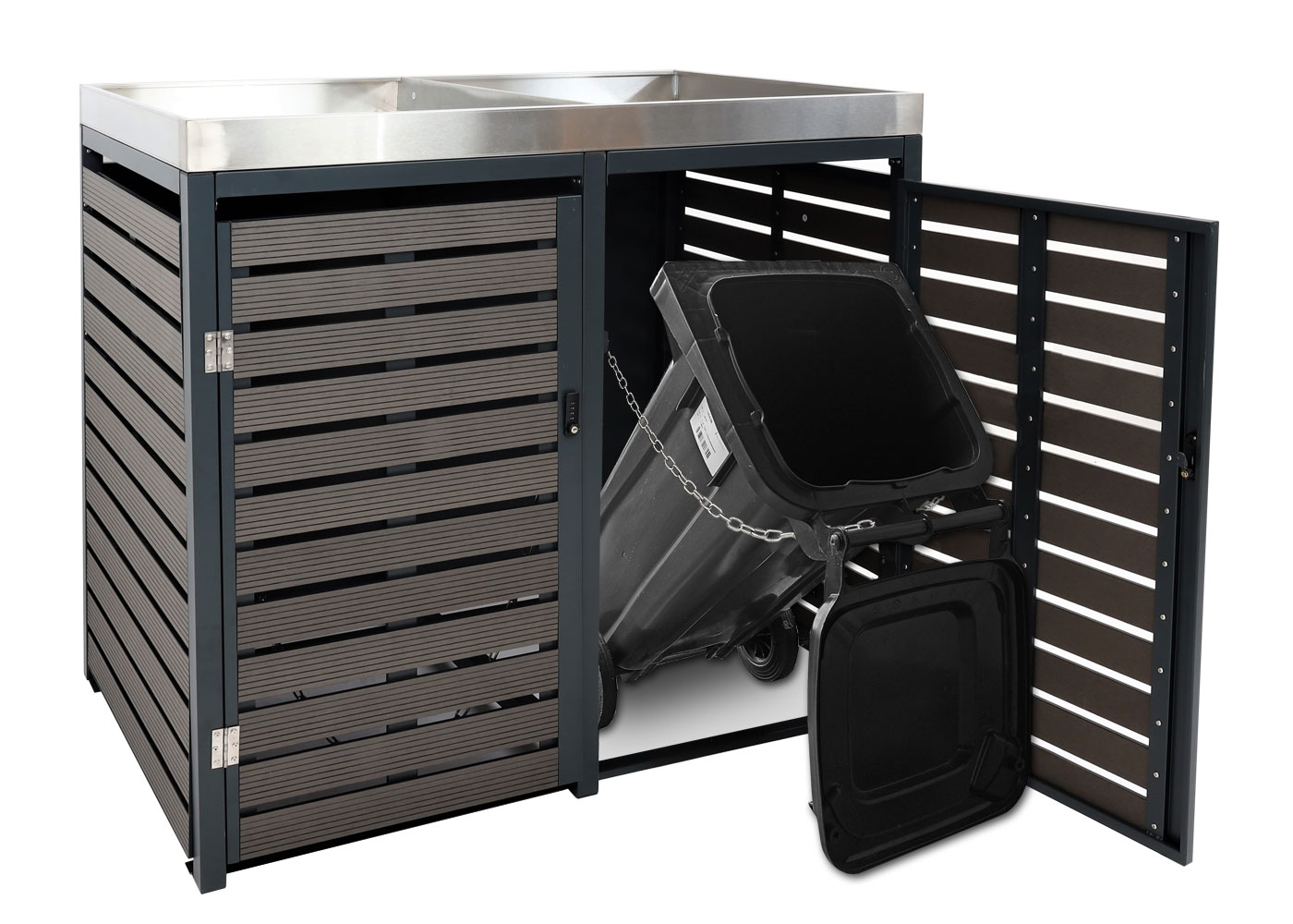 2er Mülltonnenverkleidung MCW-K14, Mülltonnenbox mit Pflanzkasten, 124x134x84cm WPC Edelstahl 79kg ~ anthrazit