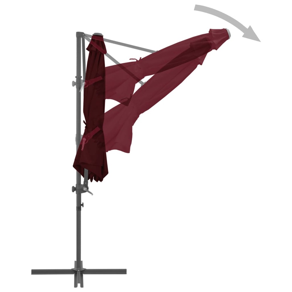 Parasol d'extérieur déporté avec mât en acier 300 cm rouge bordeaux