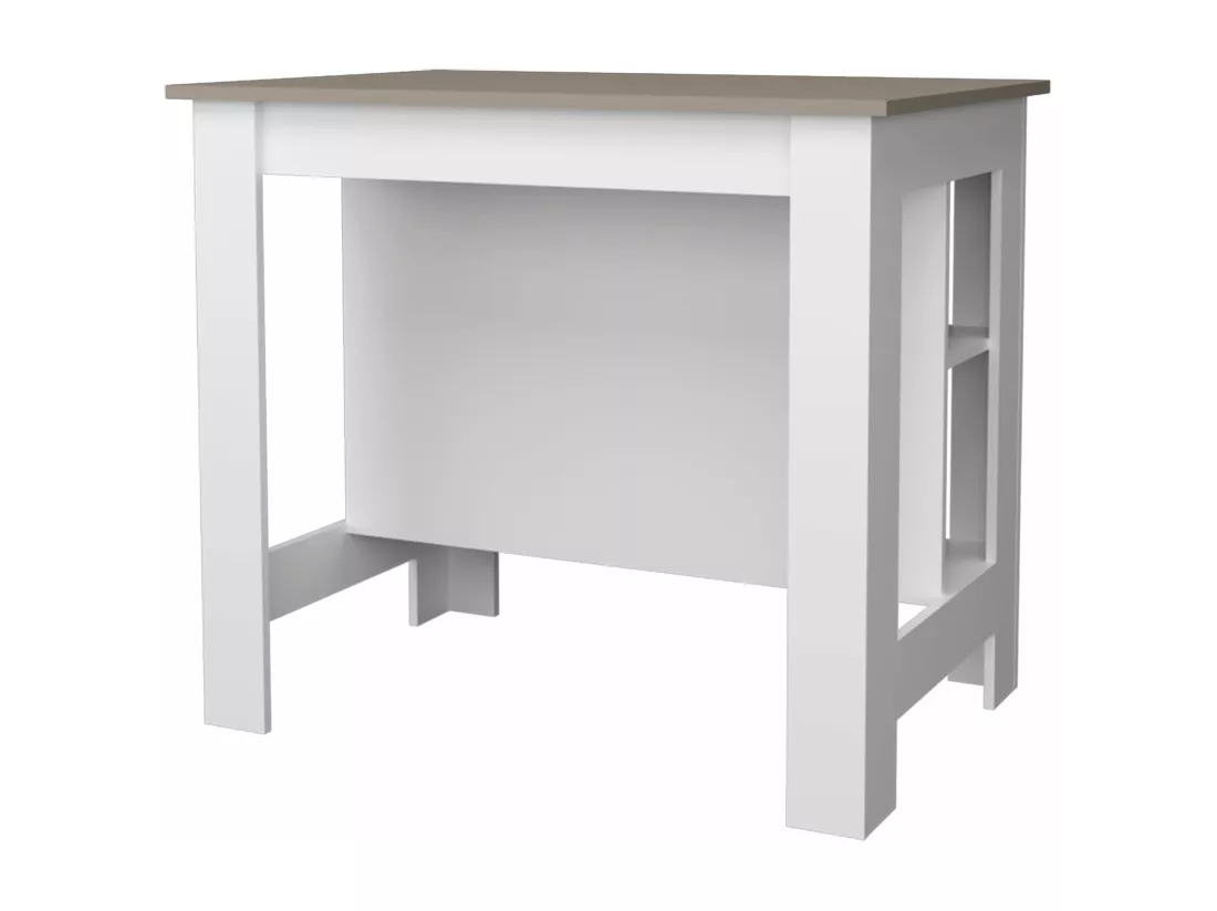 Ilot de cuisine Cala en mélaminé avec 3 étagères , Taupe / Blanc , 90 cm X 103 cm X 70 cm