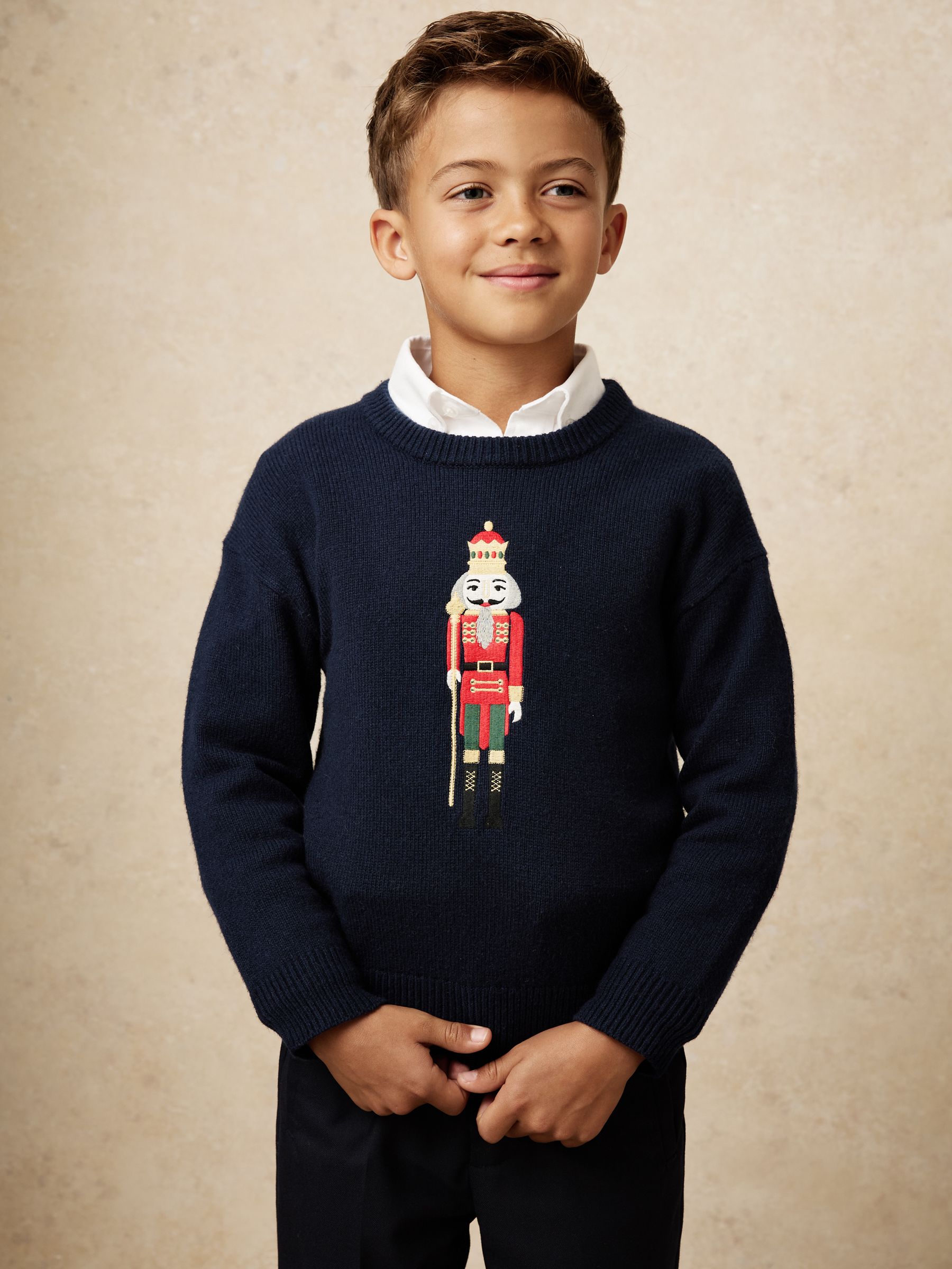Donkerblauw - Reiss Desmond Wool-Blend Nutcracker Jumper