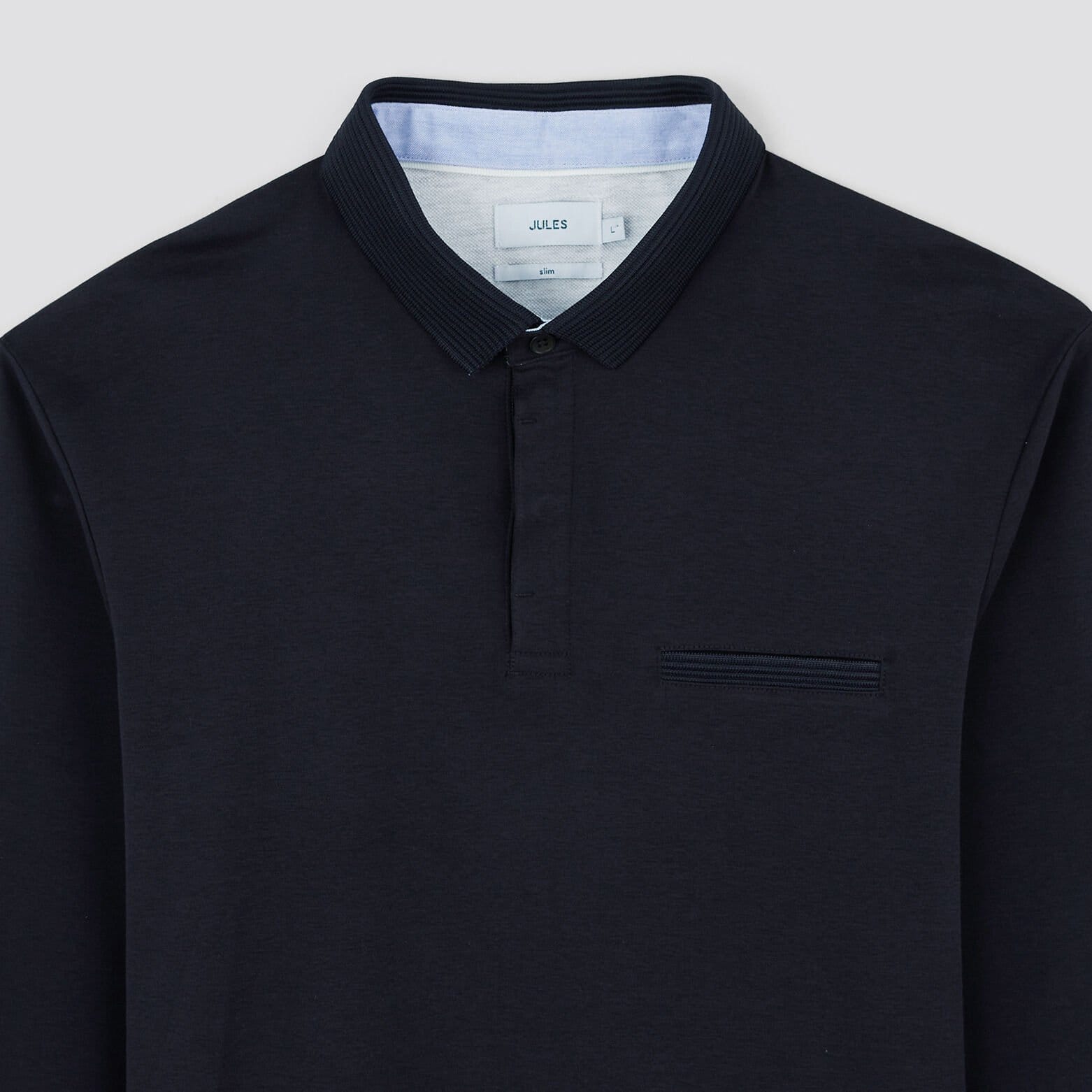 Polo manches longues interlock uni Bleu foncé