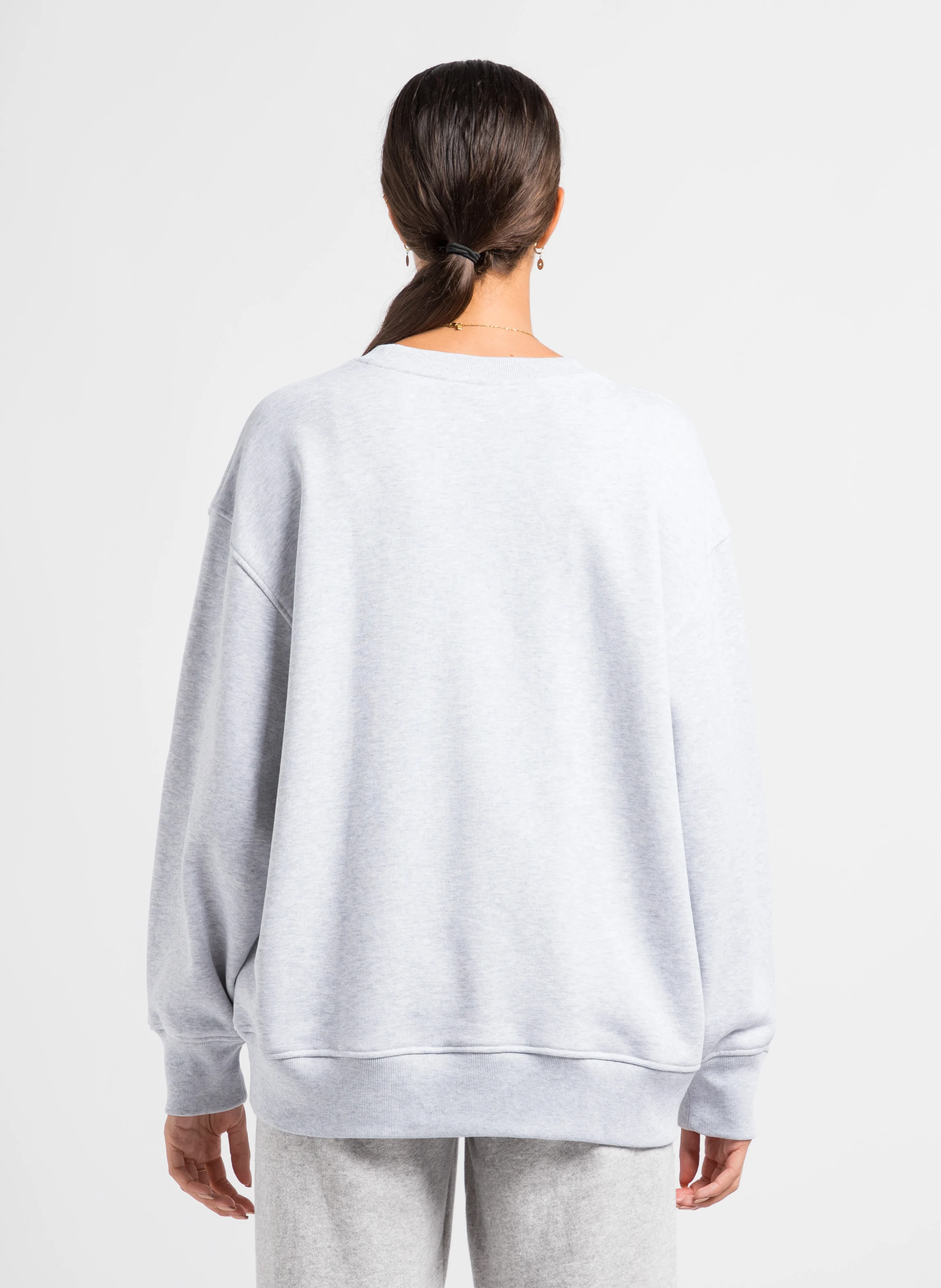 Sweat col rond brodé en coton| Gris