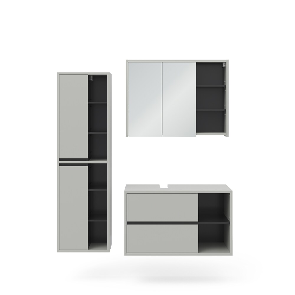 Vicco Badmöbel-Set Badezimmer-Möbel Bad-Schrank Viola Grau Anthrazit modern Badezimmerschrank Waschtischunterschrank Spiegelschrank Schranktür Schrankfach Ablage Aufbewahrung