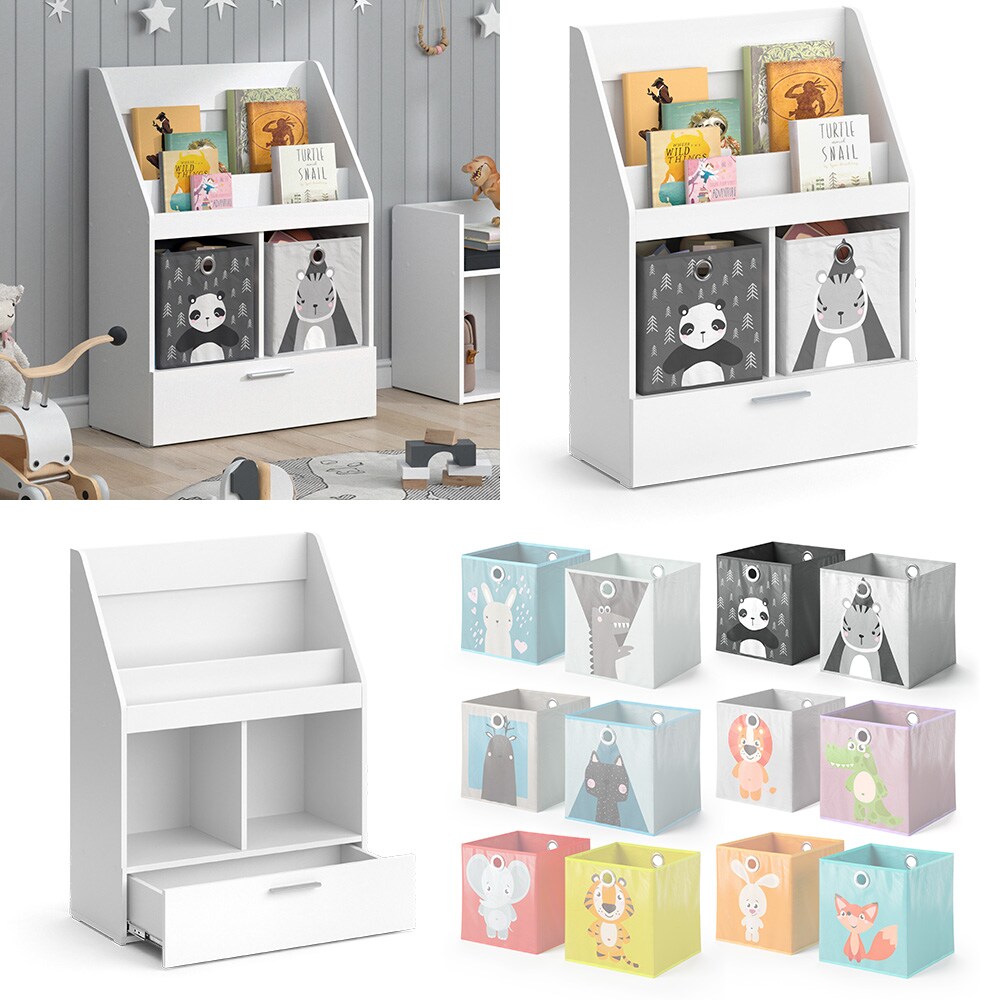 Vicco Kinderregal Bücherregal Wandregal Luigi Weiß 72x96 cm modern Kinderzimmer Regal Spielzeugregal Dekoregal Standregal Aufbewahrungsregal Würfelregal Schublade Ablage Fach freistehend Faltbox
