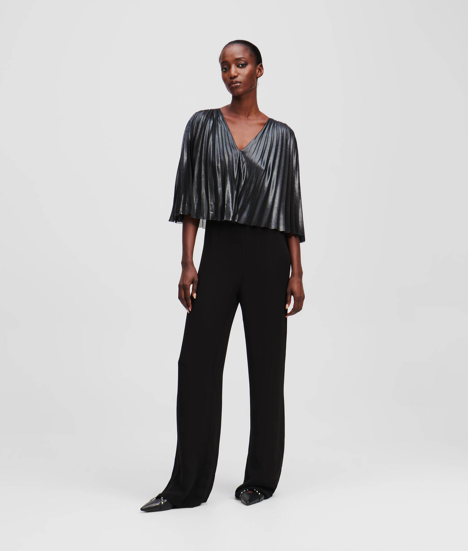 COMBINAISON CAPE PLISSÉE - Noir-Gunmetal
