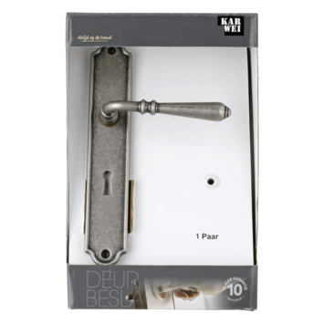 Karwei deurkruk set Bento ovaal schild sleutelgat 56 mm tin look messing