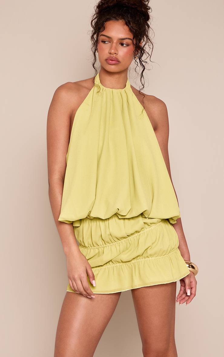 Citron Vert Ensemble Coordonné Haut Dos Nu Col Licou En Mousseline