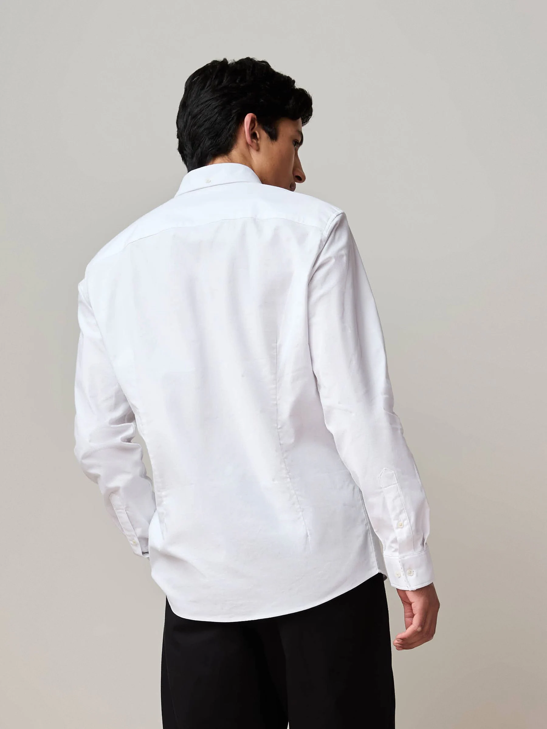Wit - Oxford-stretchoverhemd met lange mouwen
