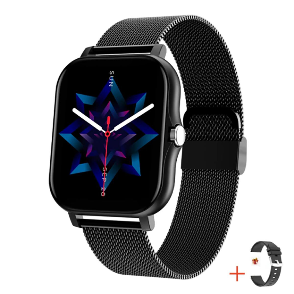 TPFNet Smart Watch / Fitness Tracker IP67 - Milanaise Armband + Silikon Armband - Android & IOS - Silber