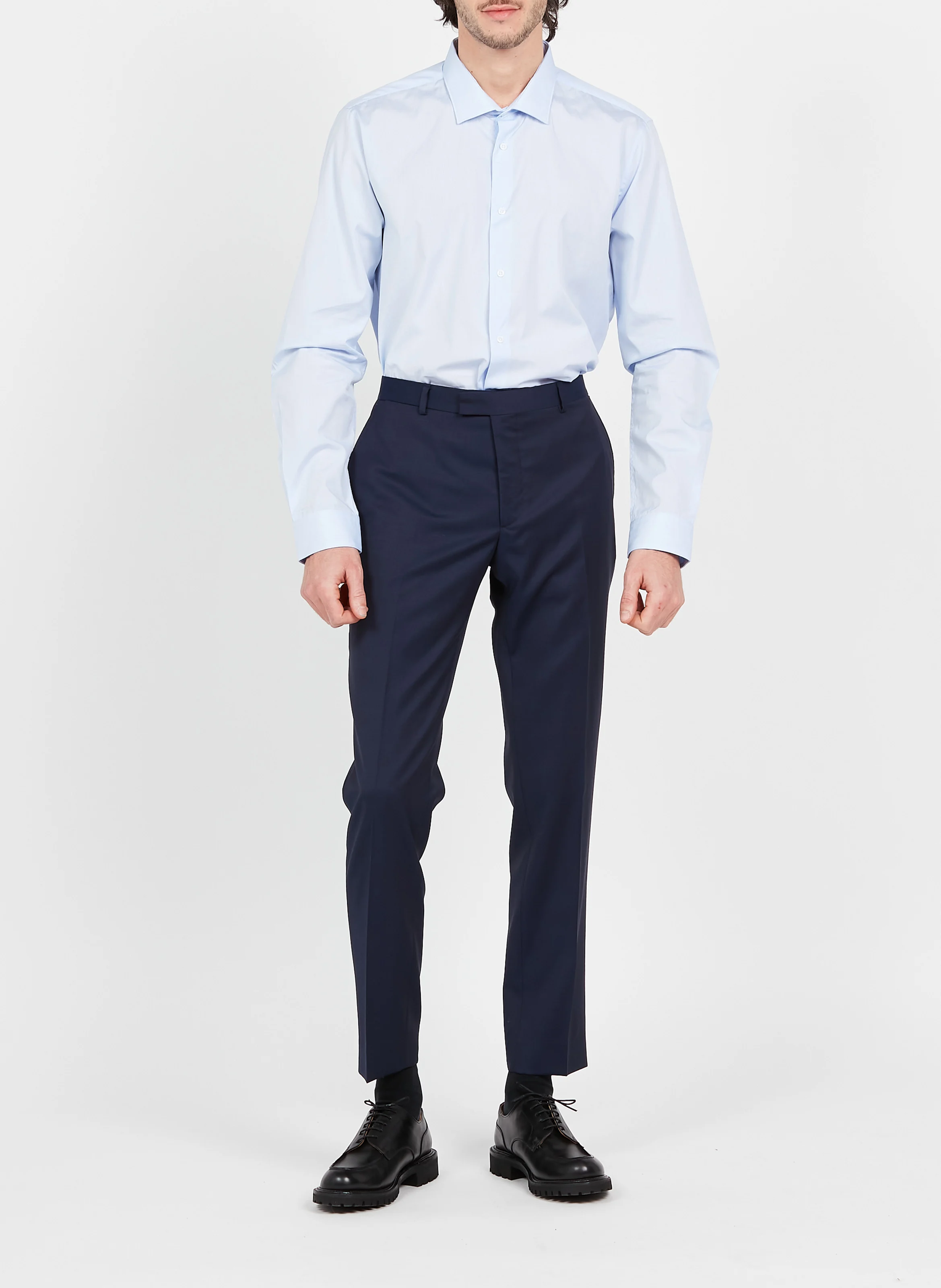 Chemise col classique slim-fit à carreaux en coton| Bleu