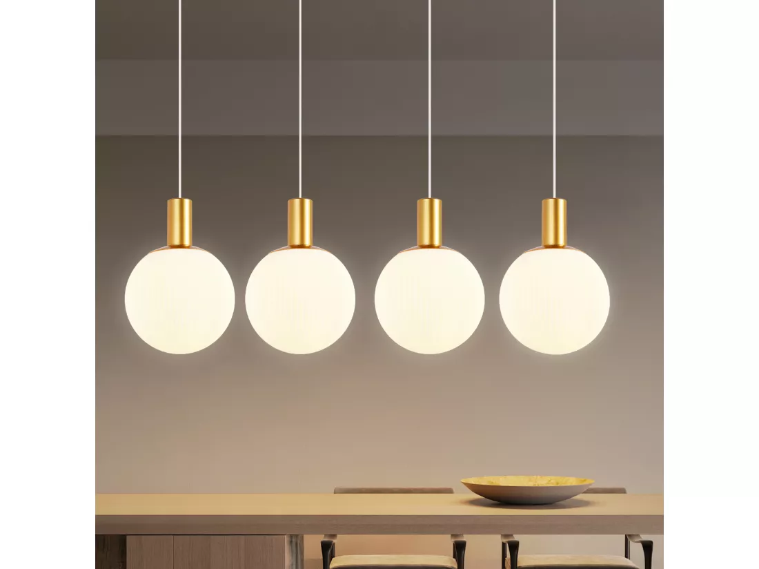 NETTLIFE Suspensions verre E27 Suspension 4 feux suspendue Hauteur réglable Lampe à suspension Moderne