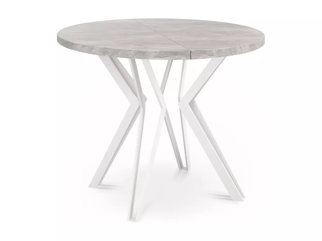 Table Ronde Salle à Manger - 100/176 Cm De Diamètre - Table à Rallonges Avec Pieds En Métal Blanc - Style Industriel - Compacte - Gris Béton