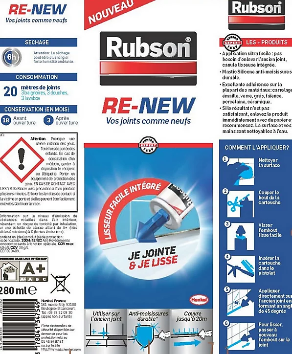 Mastic Rubson Re-New blanc cartouche 280ml