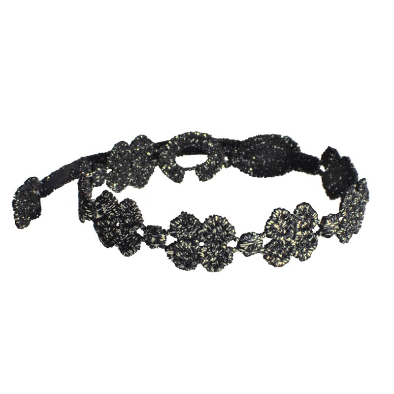 Cruciani Bracelet Dentelle 7 Trèfles Lurex Doré Noir