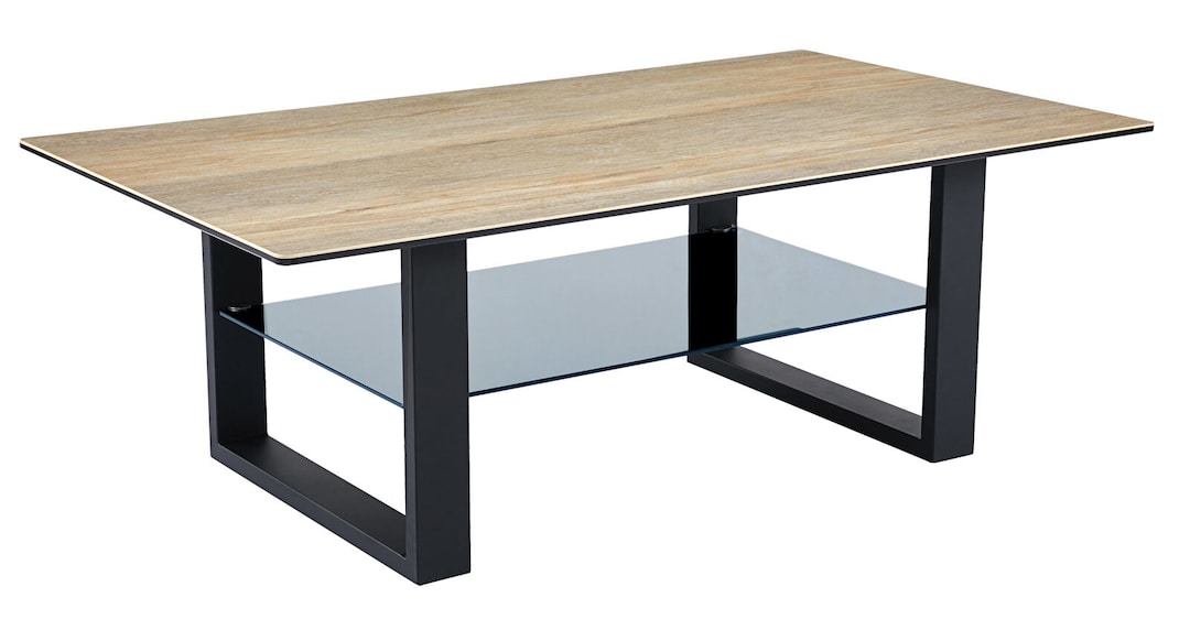 CASAVANTI Couchtisch 120 x 70 cm Metall /Glaskeramik Holzstruktur