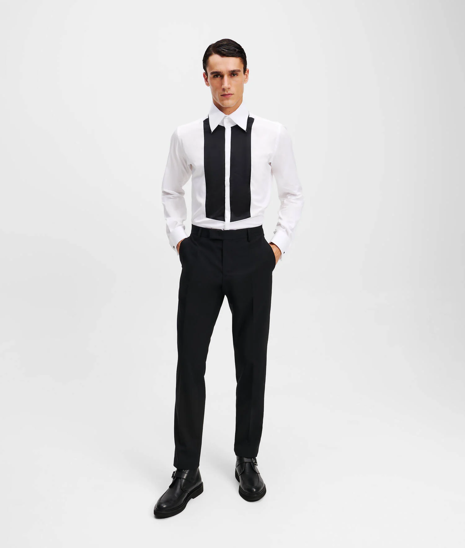 CHEMISE À PANNEAUX SATINÉS - Blanc/Noir