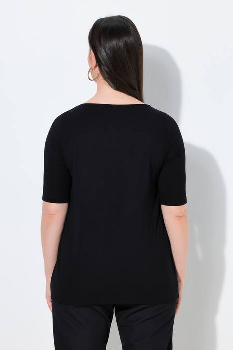 T-Shirt, Pailletten-Motiv, U-Boot-Ausschnitt, Halbarm, schwarz