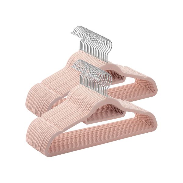 Songmics Conjunto de 50 Cabides de Veludo com Ganchos Giratórios de 360° Rosa Claro 43,5x0,6x22,5 - CRF50PK