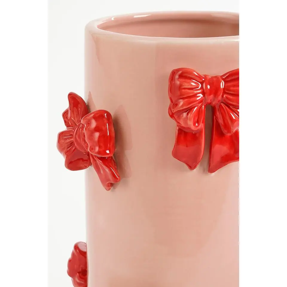 Mica Decorations Vaas - H26 x Ø17 cm - Dolomiet - Rood, Lichtroze