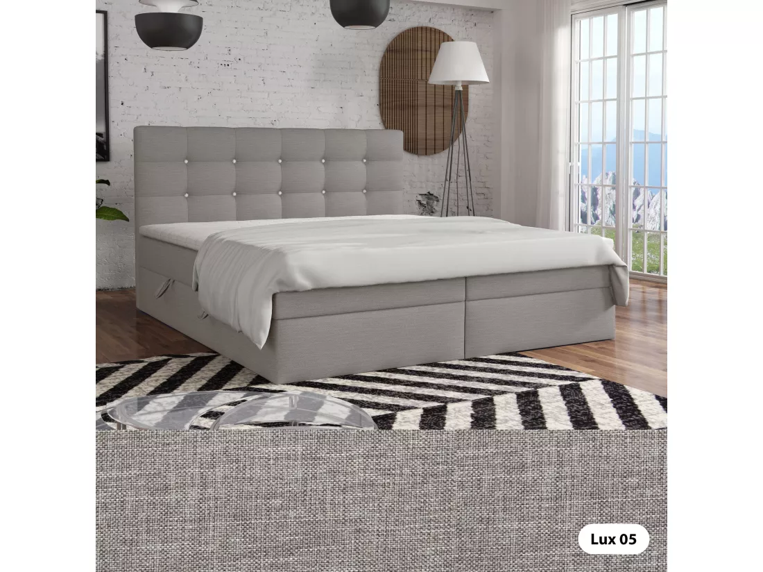 LIT BOXSPRING avec surmatelas Elegante 160x200 cm, gris clair