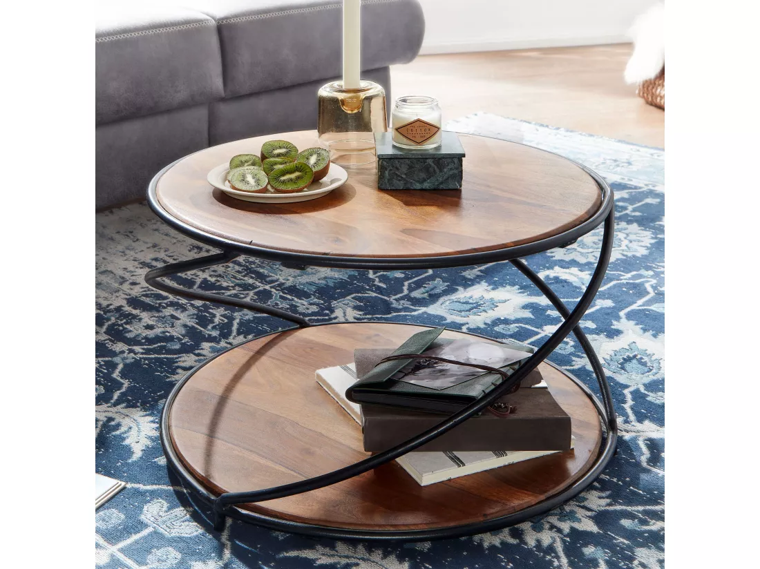 Table Basse 58X58X35 Cm Table Basse En Bois De En Bois De Sheesham Massif / Métal Ronde |