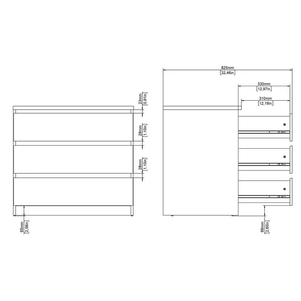 Ladekast Naia 3 lades - greige/eiken - 70,1x77x50 cm