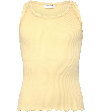 Rosemunde Top - Rib - Weiß - Pastel Yellow m. Spitze