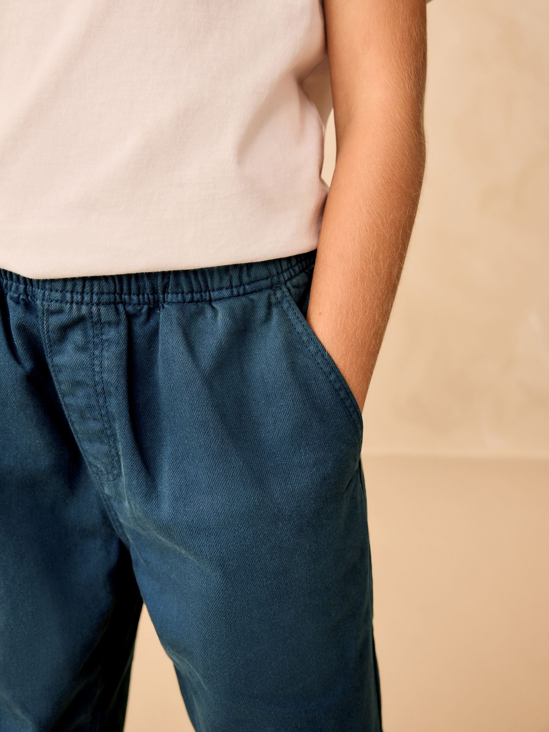Marineblauw - Twill jeans met aantrekkoord (3-16jr)