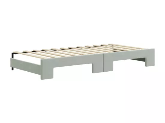 Lit de jour avec gigogne et matelas gris clair 90x200cm velours