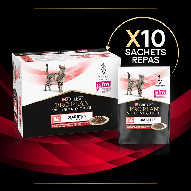 PURINA PRO PLAN Veterinary Diets Feline DM ST/OX Diabetes Management, bœuf
