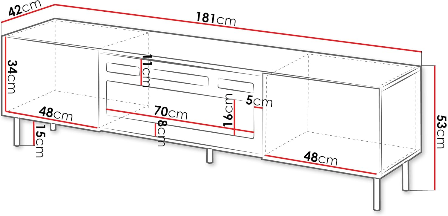 Mirjan24 TV Schrank Arypot 2D mit Elektrischem Kamin, Griffloses System, gefräster Front, TV Lowboard, Realistische LED-Flamme, Deko-Kristallen, Heizfunktion, Fernbedienung (Cashmere.)