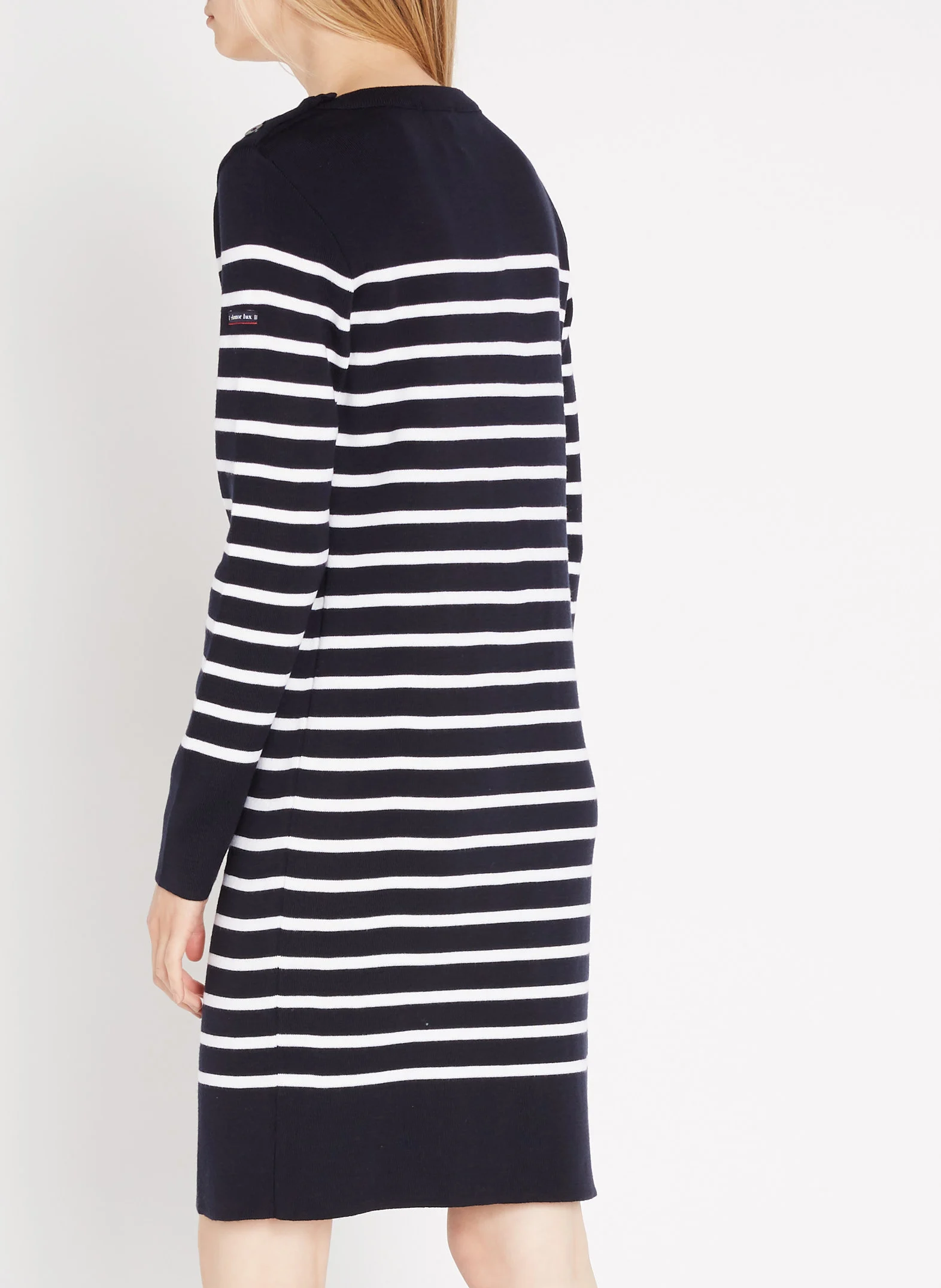 Robe courte manches longues rayée en laine | Bleu