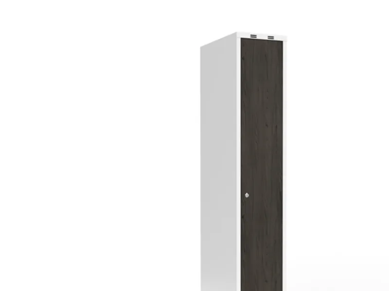 Garderobeskab 1x300 mm Skråt tag Hel søjle Laminat dør Nocturne wood Cylinderlås