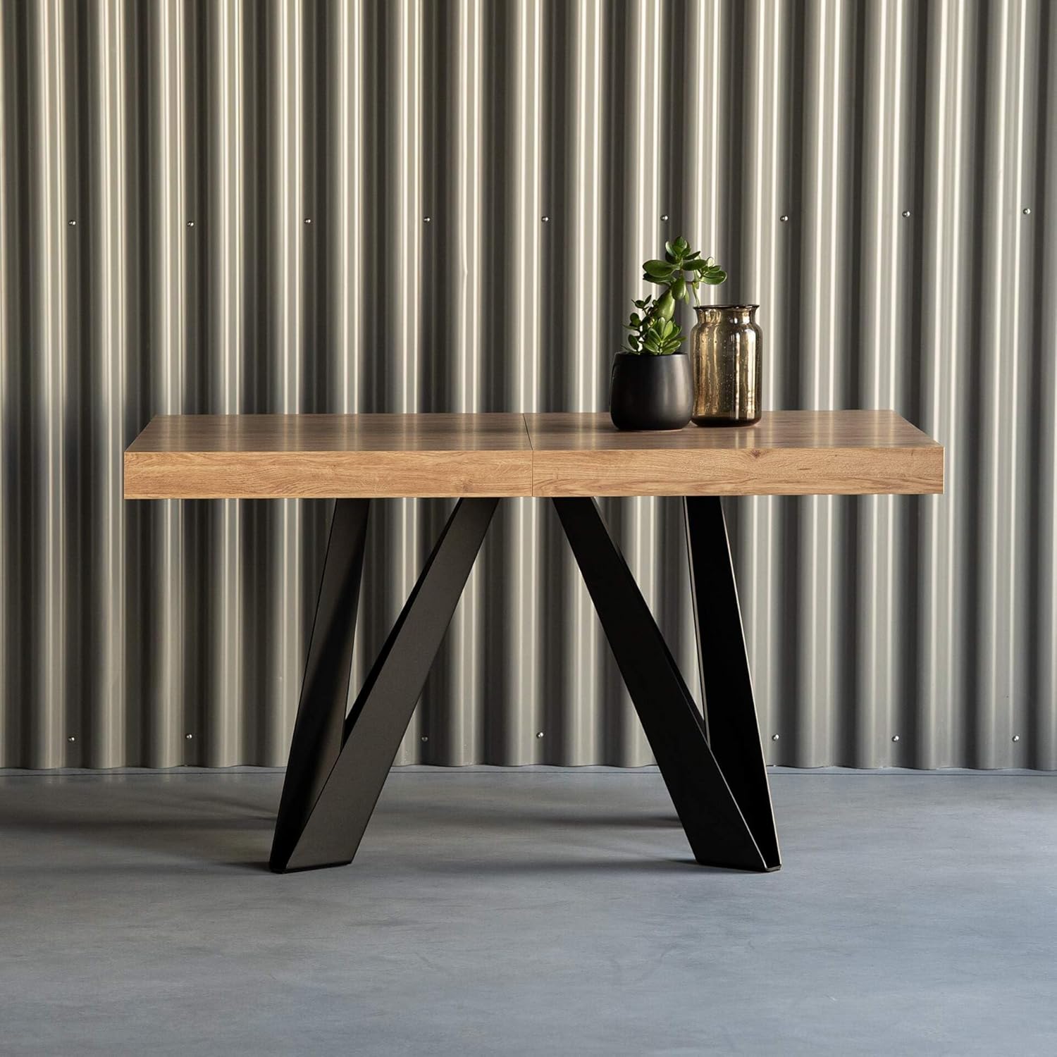 MOBILI FIVER, Ausziehbarer Esstisch Romina 160(240) x90 cm, Wildeiche, Schwarze Eisen Beine, Made In Italy