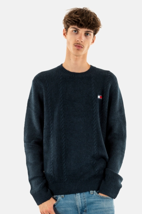 Sweat tommy jeans slim cable c1g dark night navy