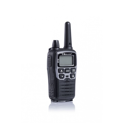 Rádio comunicador Midland XT70 com alcance de 12 km e 2 microfones.