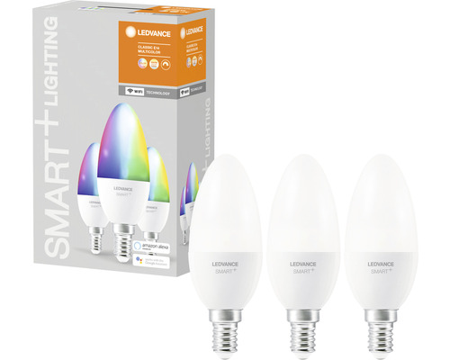 Ledvance Smart WIFI LED kaarslampen, dimbaar, B40 E14/5W (40W), mat, 470 lm, 2700-6500 K, RGBW, 3-pack