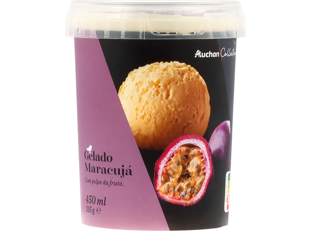 GELADO AUCHAN COLLECTION MARACUJÁ C/POLPA DA FRUTA 450ML