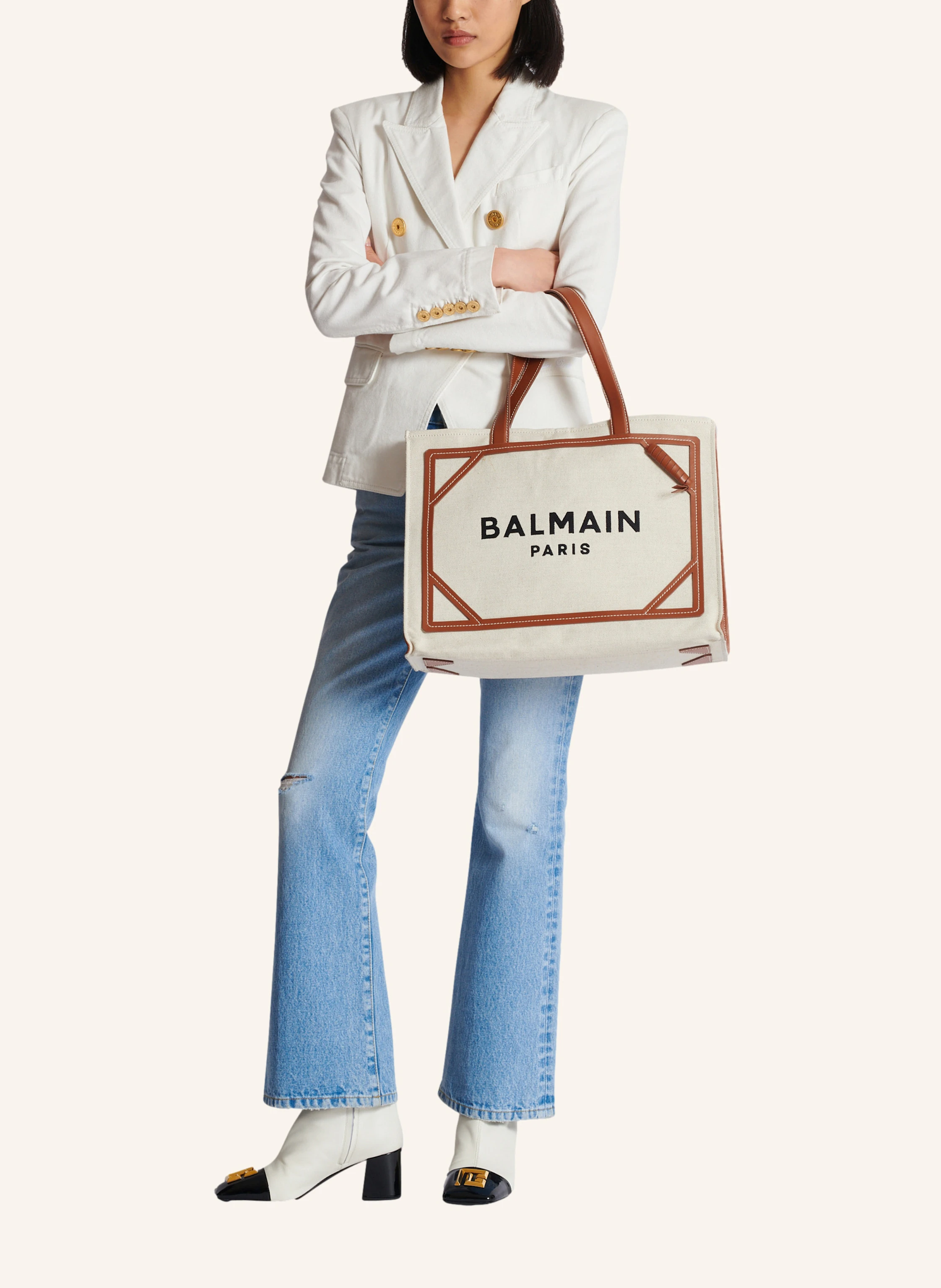 BALMAIN Shopper B-Army 42 aus Canvas mit Lederdetails