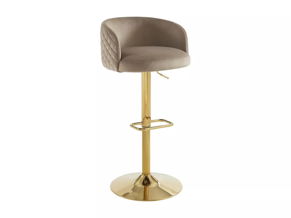Lot de 2 tabourets de bar en velours et métal doré - Hauteur réglable - Beige - PERLANITA de Pascal Morabito