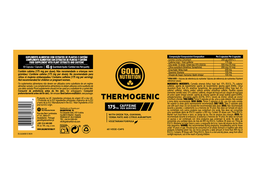 SUPLEMENTO GOLDNUTRITION TERMOGÉNICO 60 VCAPS