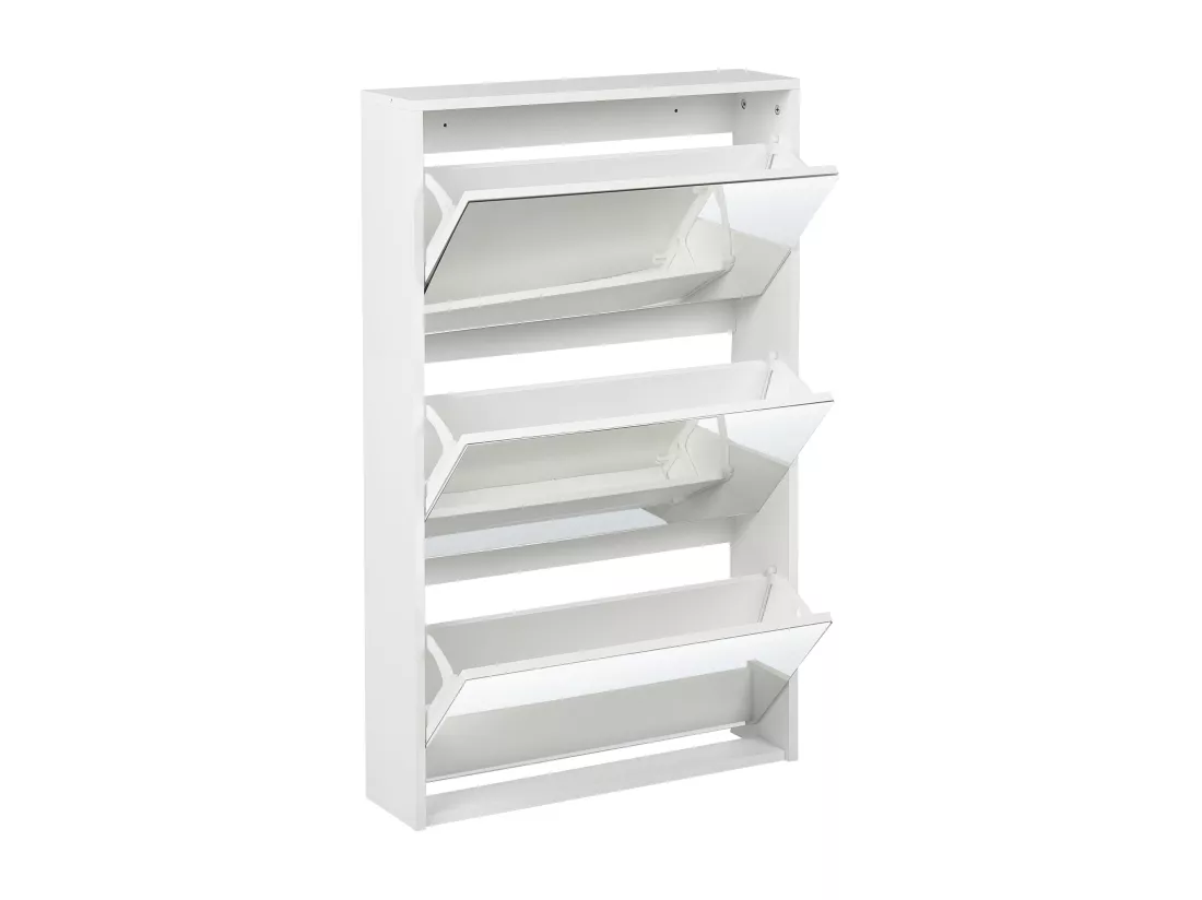 Meuble à chaussures avec 3 compartiments et miroir blanc MIDFIELD